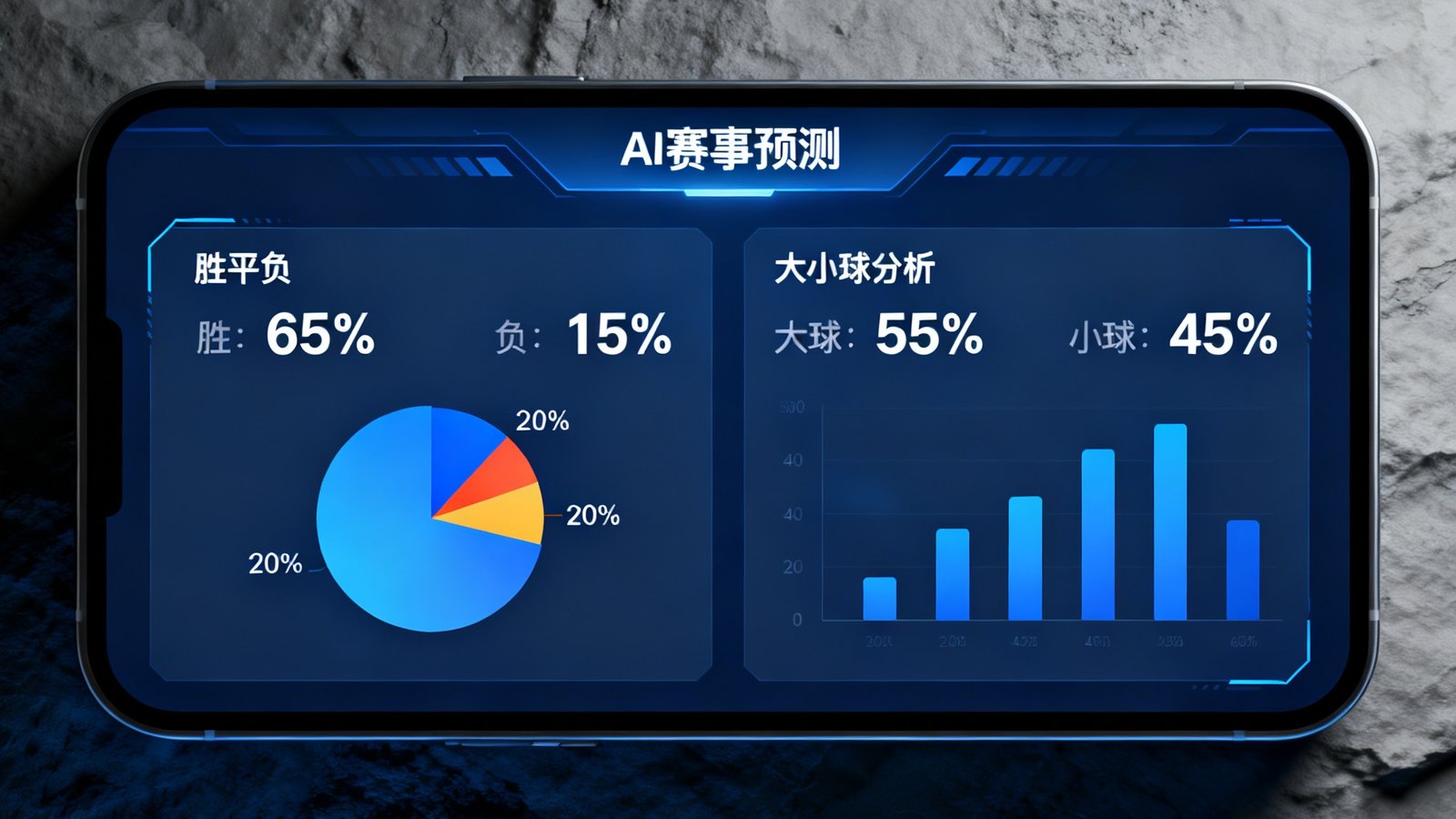 AI预测界面展示胜平负概率和大小球分析